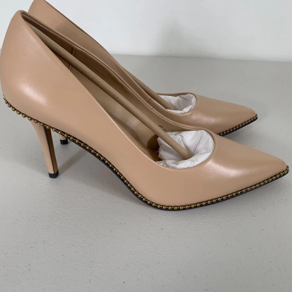 Coach Nude Leather Pointed-Toe Stiletto Pumps with Stud Trim - Picture 7 of 9